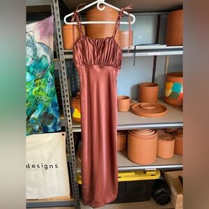 Revelry Brooke bridesmaid dress cinnamon rose satin 2 petite